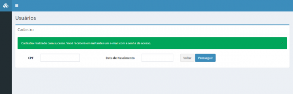 Tela Principal para acesso à área restrita - Criar cadastro